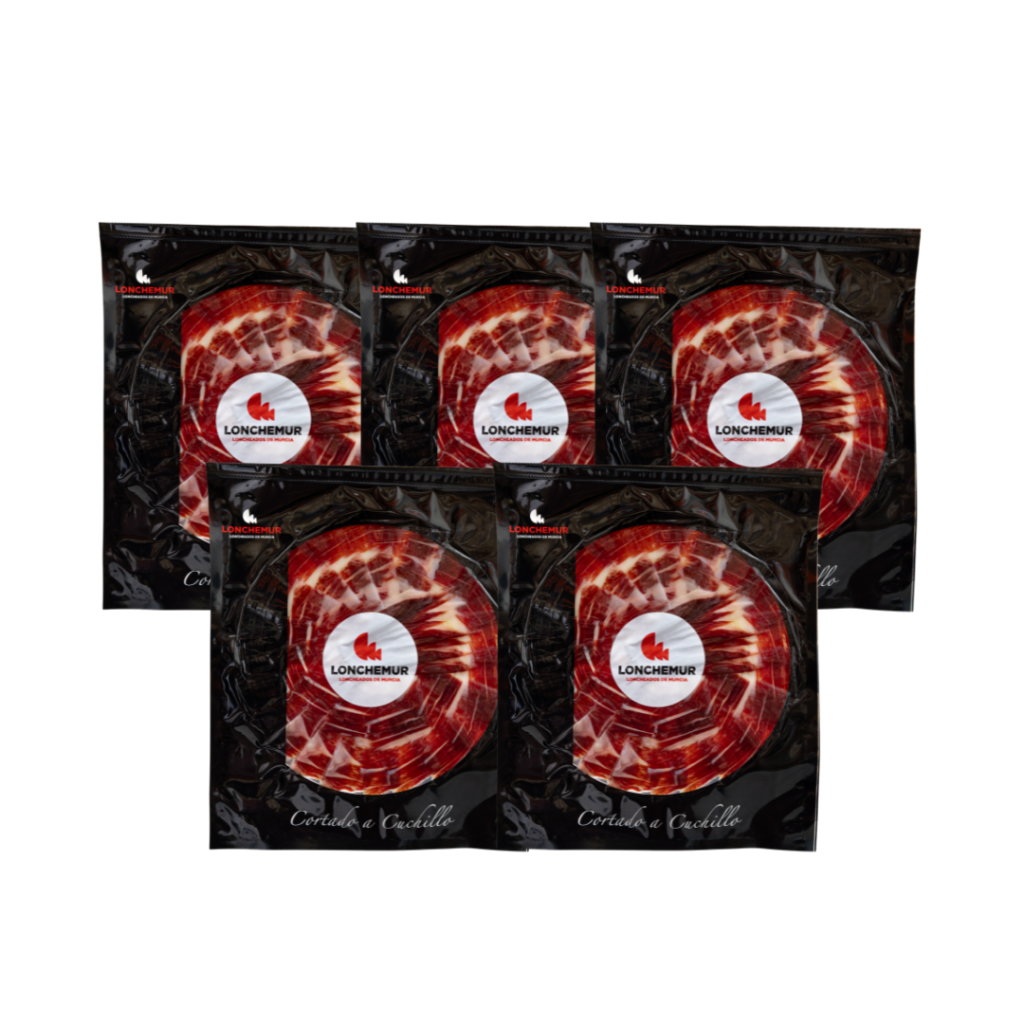 pack 5 sobres de jamón ibérico de cebo 50% raza ibérica loncheado a cuchillo