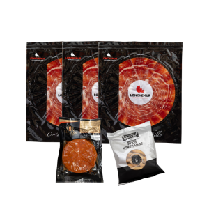 Pack jamón ibérico de cebo 50% loncheado a cuchillo con sobrasada ibérica