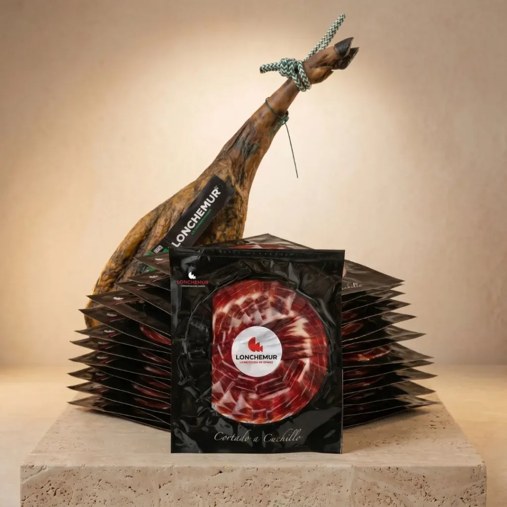 jamón ibérico loncheado a cuchillo en sobres